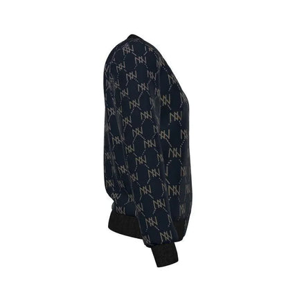 Black Navy Reversible Silk Bomber Jacket - IVORYNN