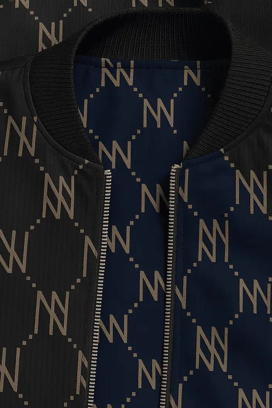 Black Navy Reversible Silk Bomber Jacket - IVORYNN