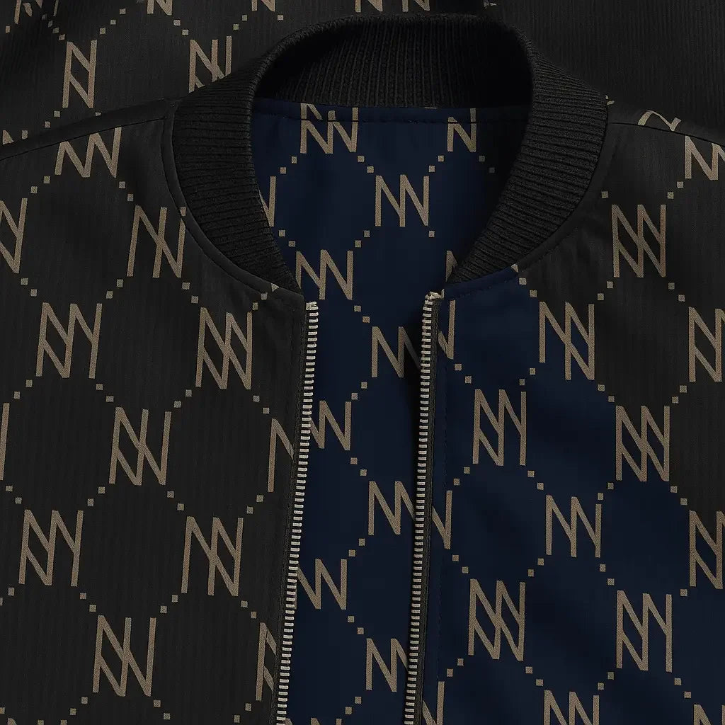 Black Navy Reversible Silk Bomber Jacket - IVORYNN