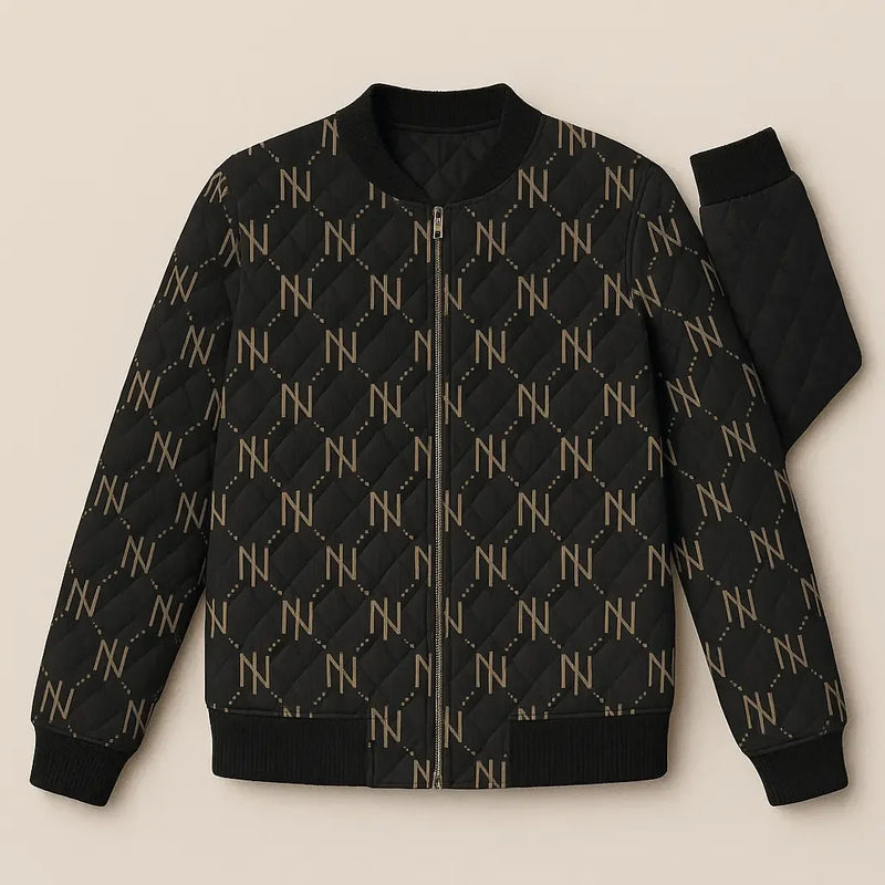 Black Navy Reversible Silk Bomber Jacket - IVORYNN