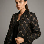 Black Navy Reversible Silk Bomber Jacket - IVORYNN