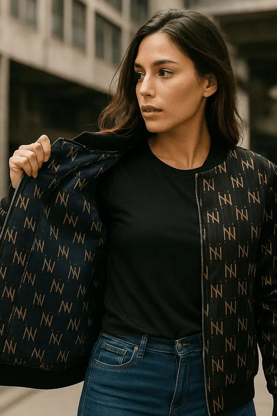 Black Navy Reversible Silk Bomber Jacket - IVORYNN