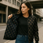 Black Navy Reversible Silk Bomber Jacket - IVORYNN