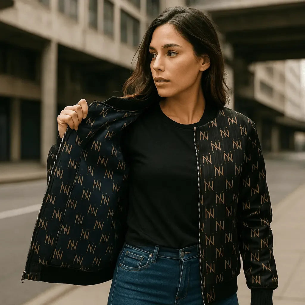 Black Navy Reversible Silk Bomber Jacket - IVORYNN