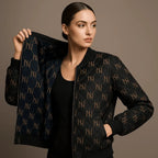 Black Navy Reversible Silk Bomber Jacket - IVORYNN