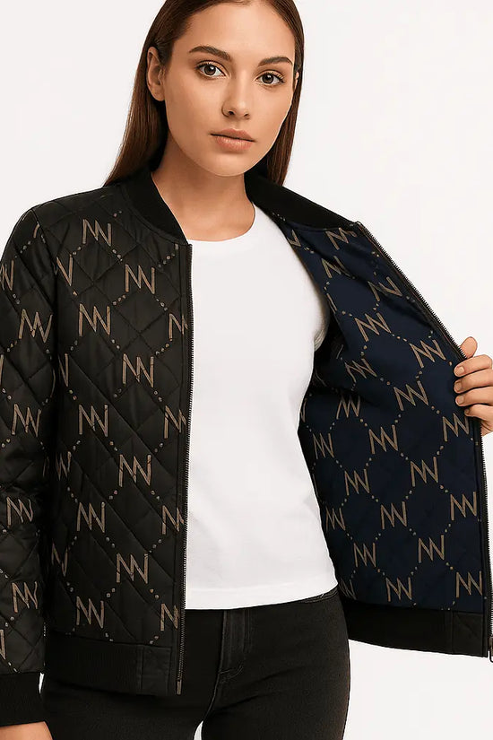 Black Navy Reversible Silk Bomber Jacket - IVORYNN