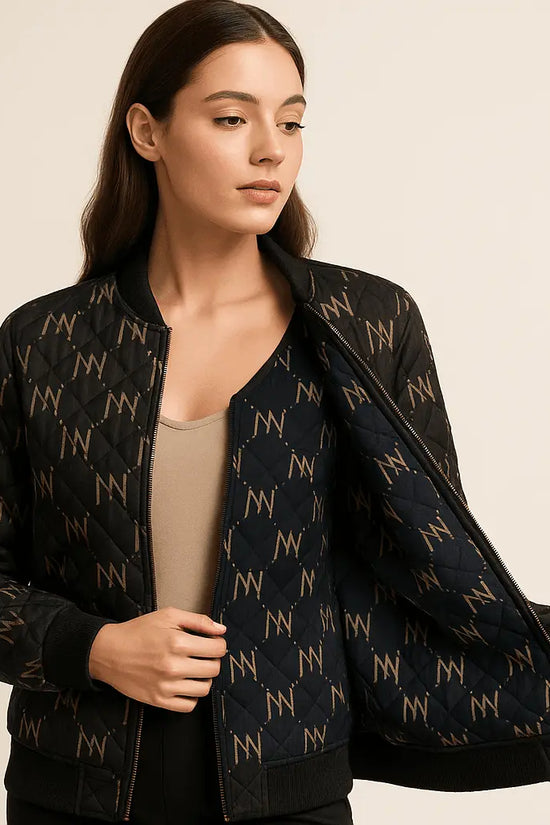 Black Navy Reversible Silk Bomber Jacket - IVORYNN