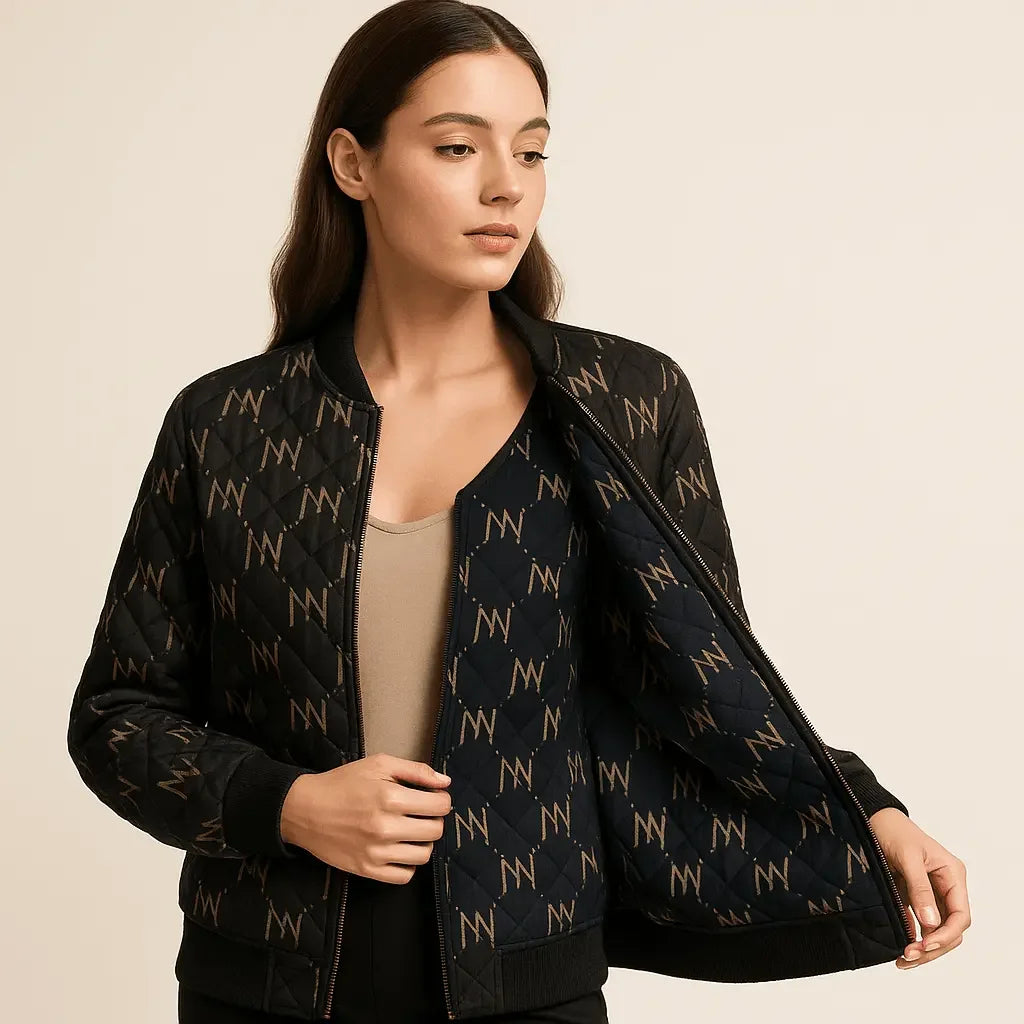 Black Navy Reversible Silk Bomber Jacket - IVORYNN