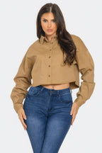 Bling Denim Button Camel Down Shirt - IVORYNN