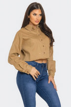 Bling Denim Button Camel Down Shirt - IVORYNN