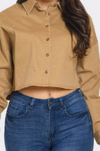 Bling Denim Button Camel Down Shirt - IVORYNN