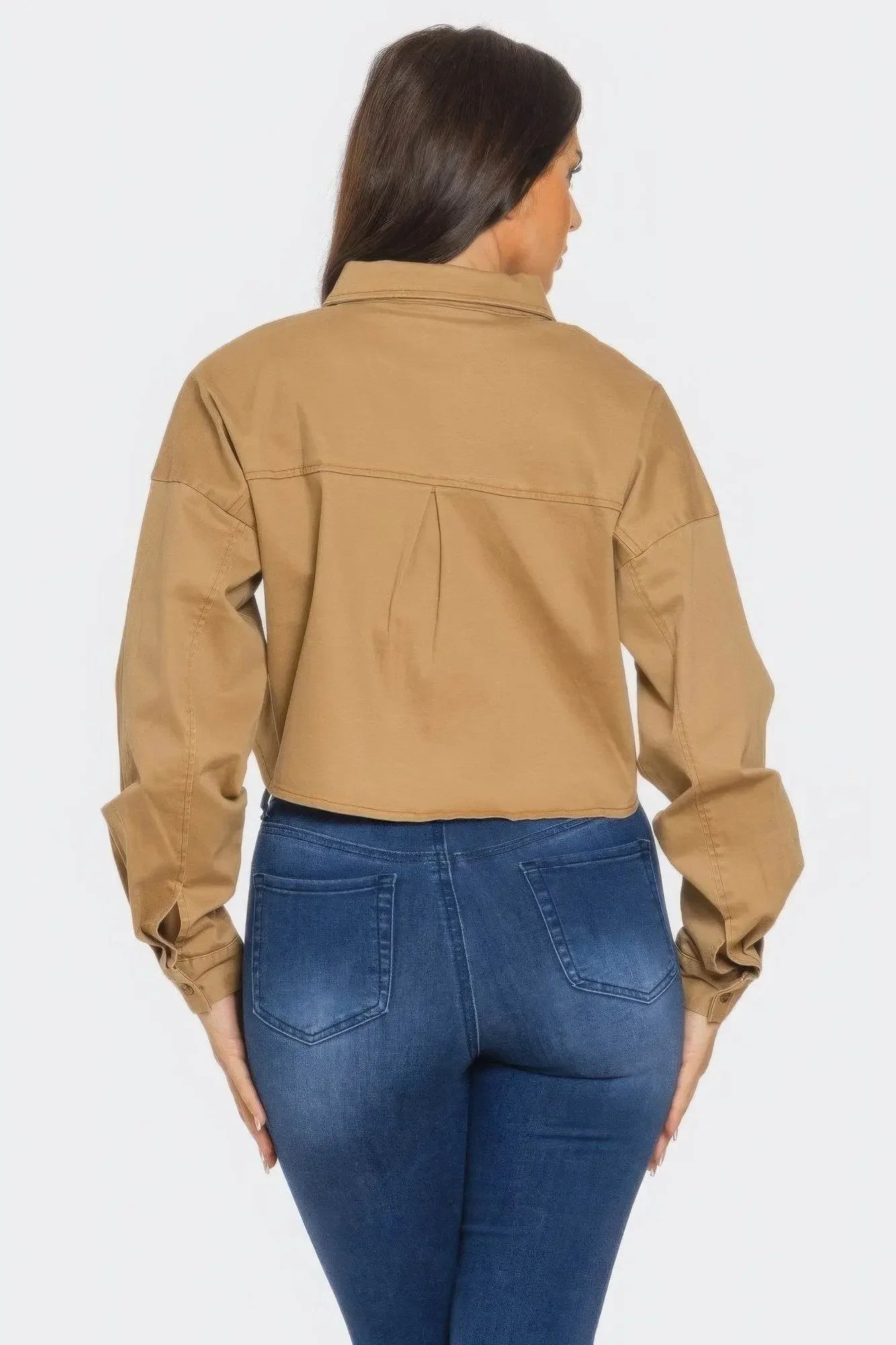 Bling Denim Button Camel Down Shirt - IVORYNN
