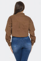 Bling Denim Button Milk Chocolate Down Shirts - IVORYNN