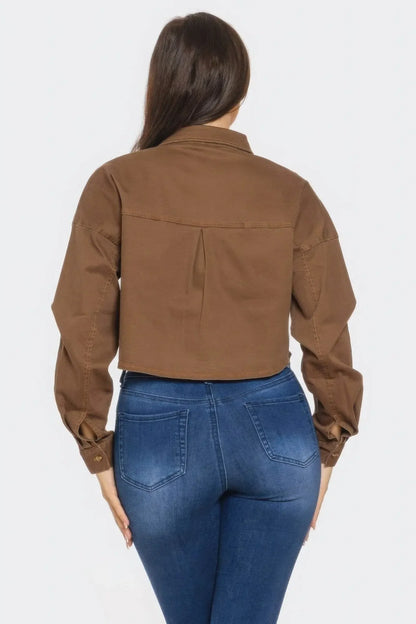 Bling Denim Button Milk Chocolate Down Shirts - IVORYNN