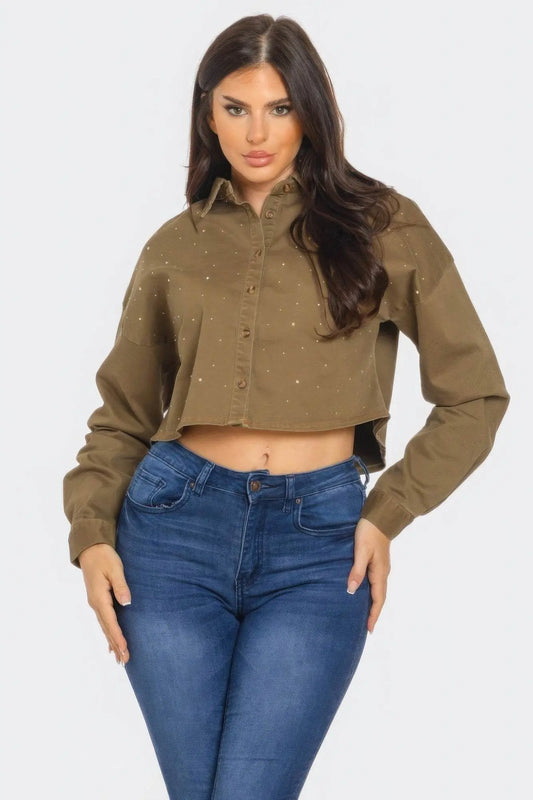 Bling Denim Button Raw Umber Down Shirt