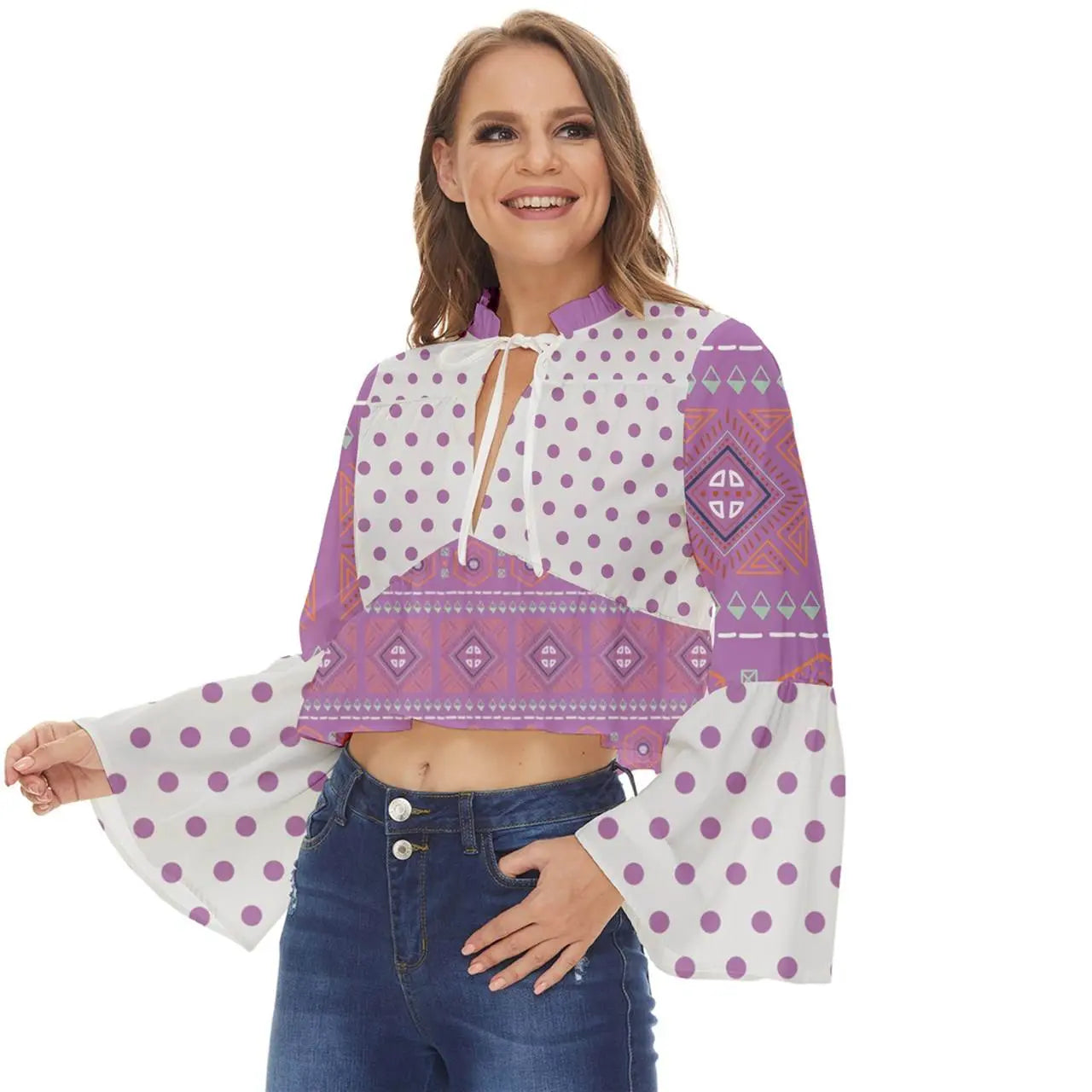 Boho Long Bell Sleeve Top - Mauve - IVORYNN