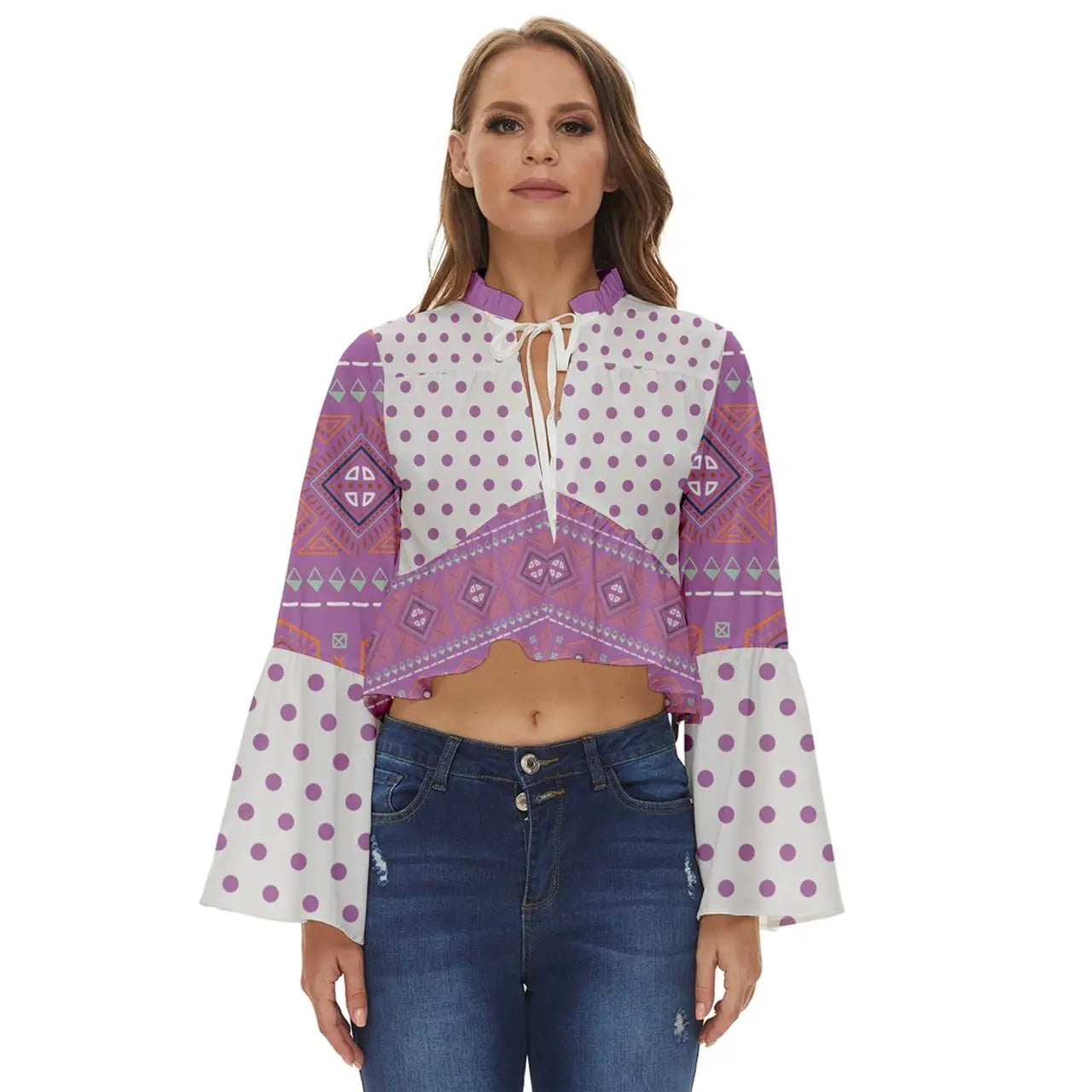 Boho Long Bell Sleeve Top - Mauve - IVORYNN