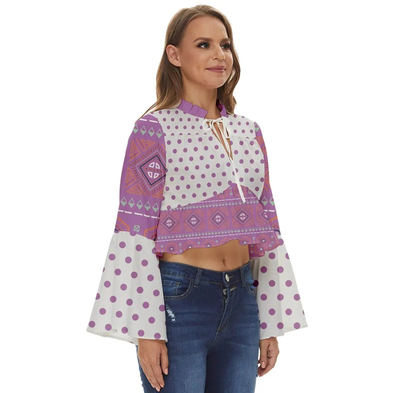 Boho Long Bell Sleeve Top - Mauve - IVORYNN