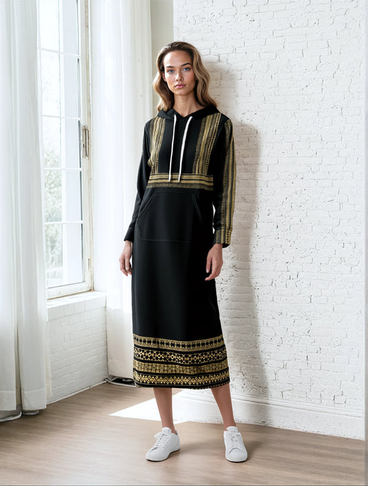 Elegant Black Casual Long Hoodie Dress