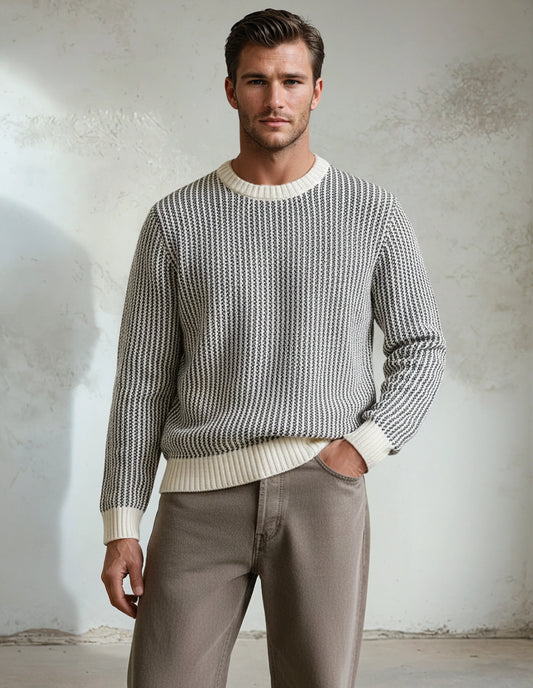 100% Cotton Off White Premium Knitted Sweater