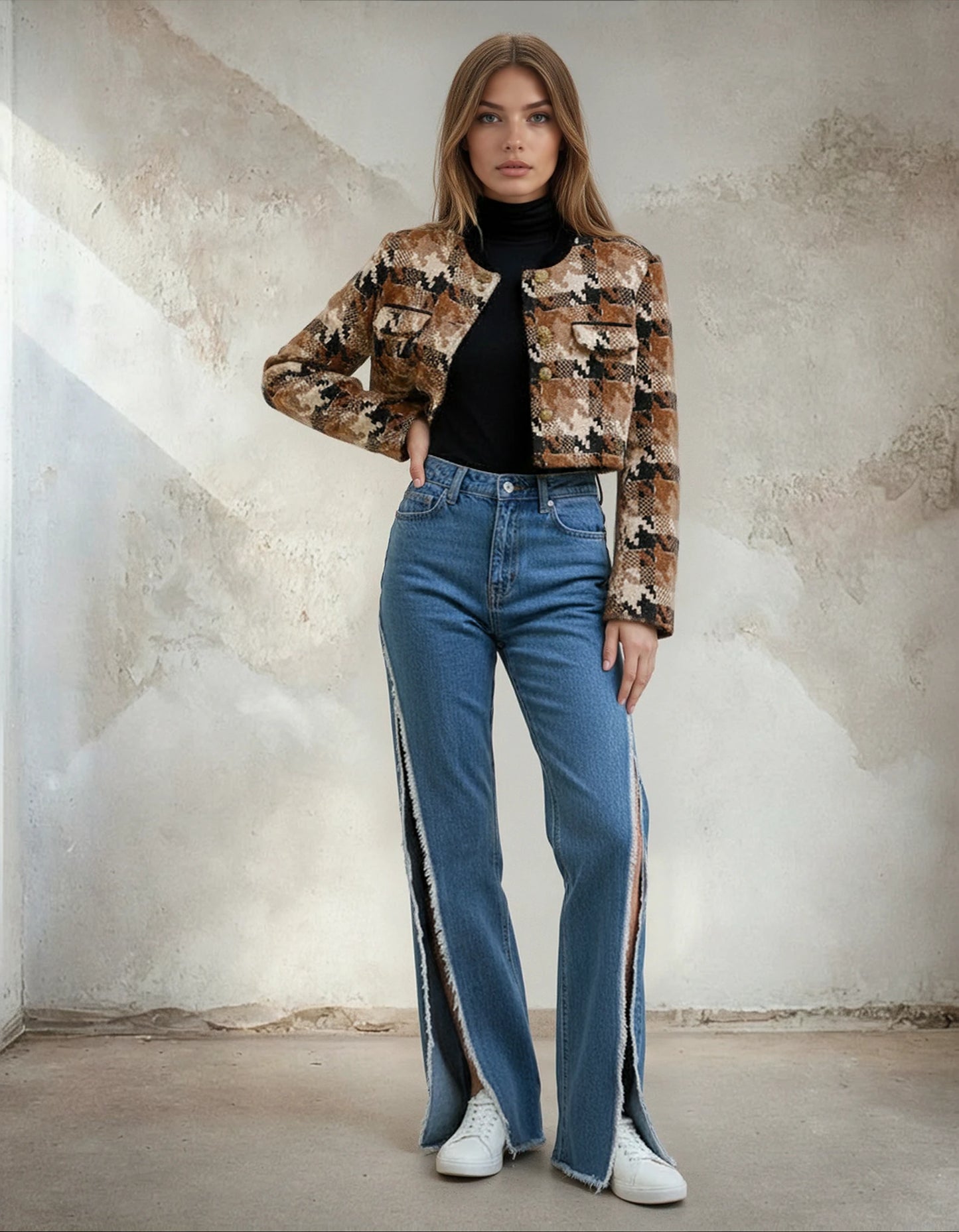 Velvet Collar Gold Buttons Chic Camel Cropped Blazer