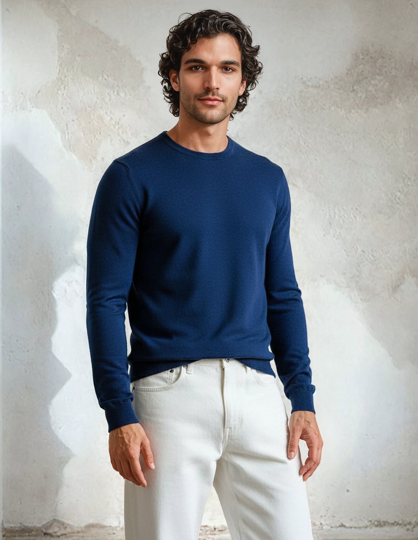 Premium Extra Fine Merino Wool Indigo Blue Sweater