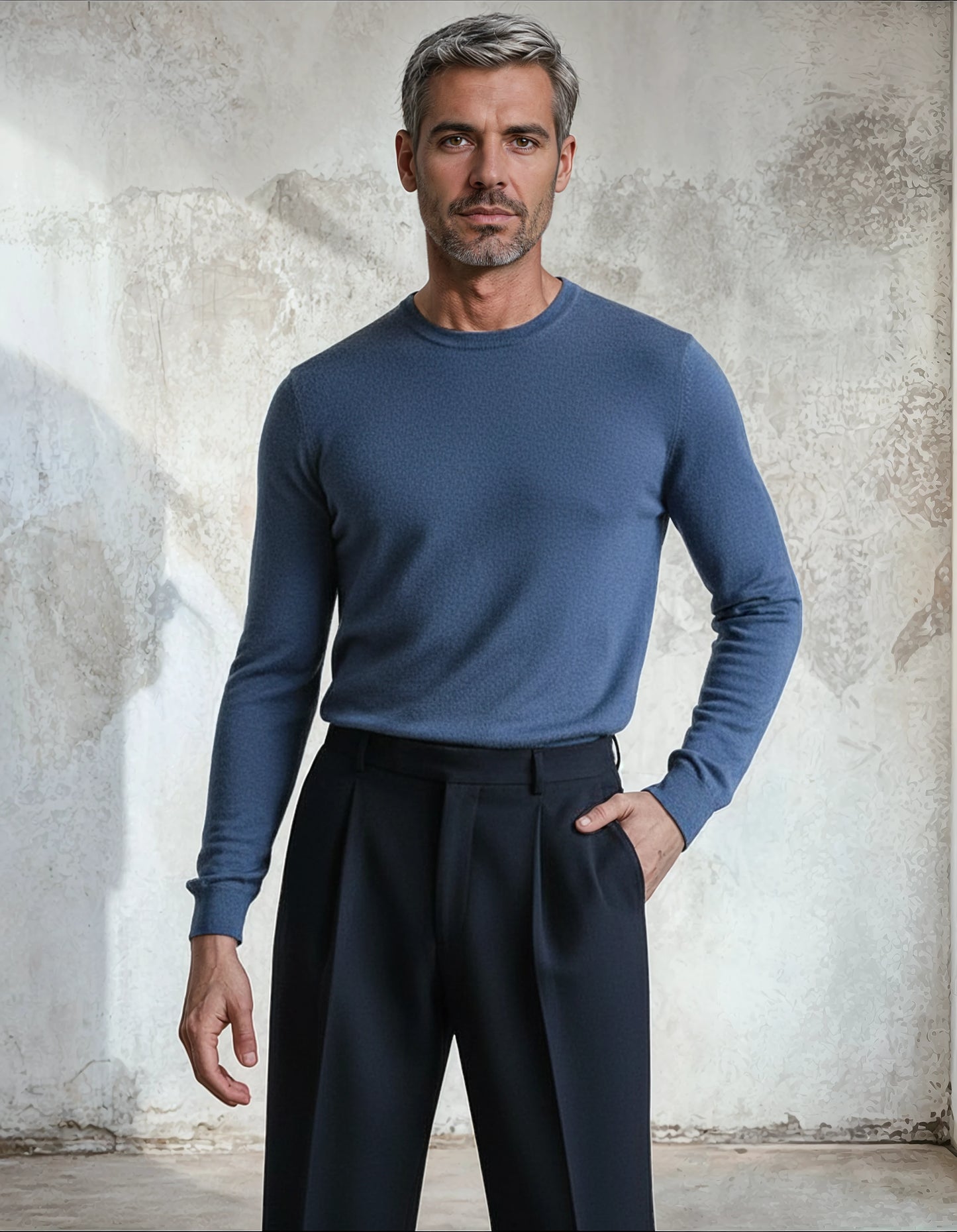 Premium Extra Fine Merino Wool Denim Blue Sweater