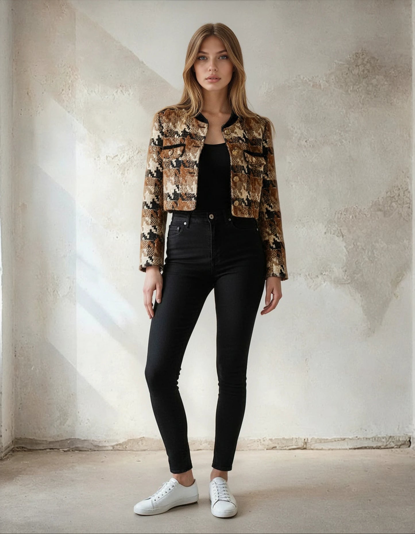 Velvet Collar Gold Buttons Chic Camel Cropped Blazer
