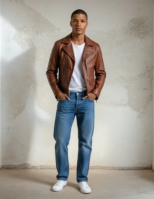 Lambskin Brown Leather Cafe Racer Jacket