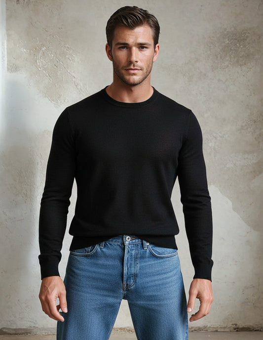 Premium Extra Fine Merino Wool Black Sweater