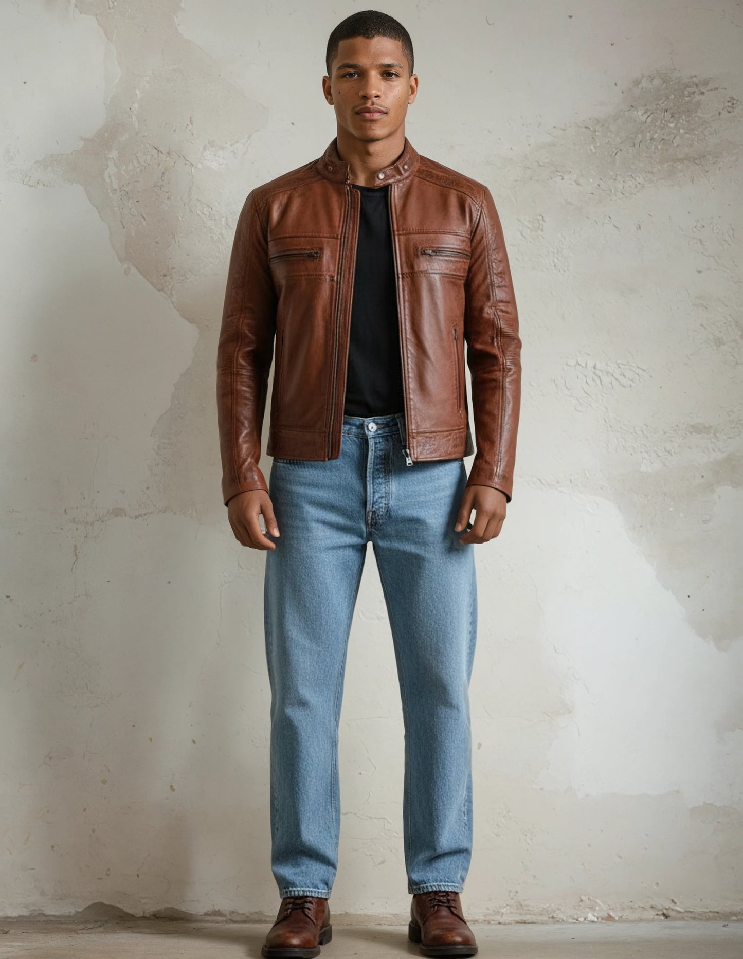Lambskin Brown Leather Cafe Racer Jacket