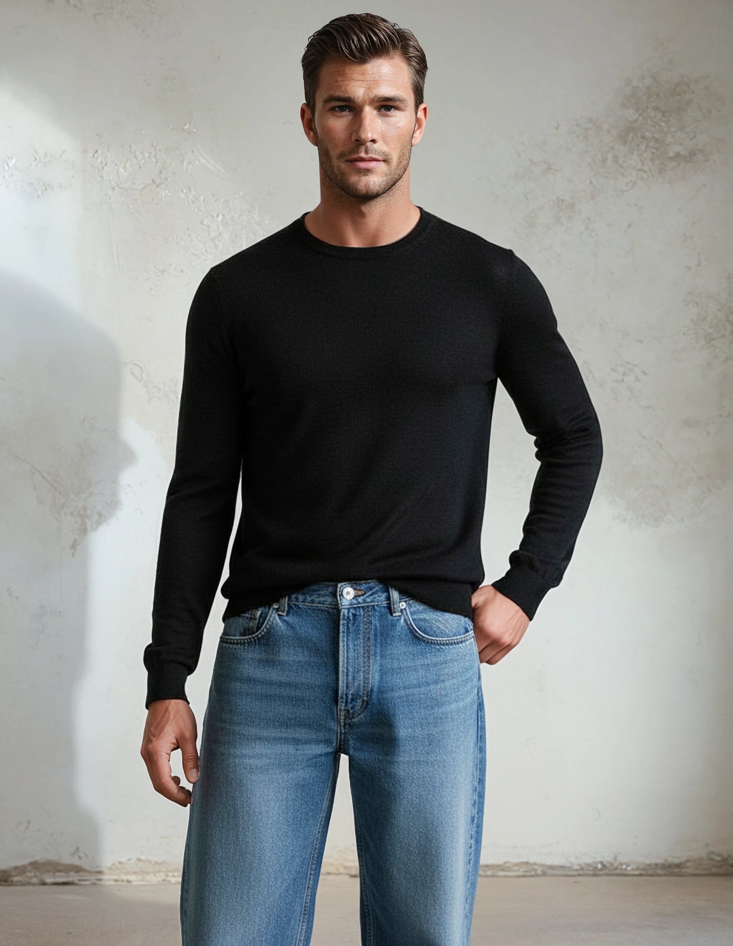 Premium Extra Fine Merino Wool Black Sweater