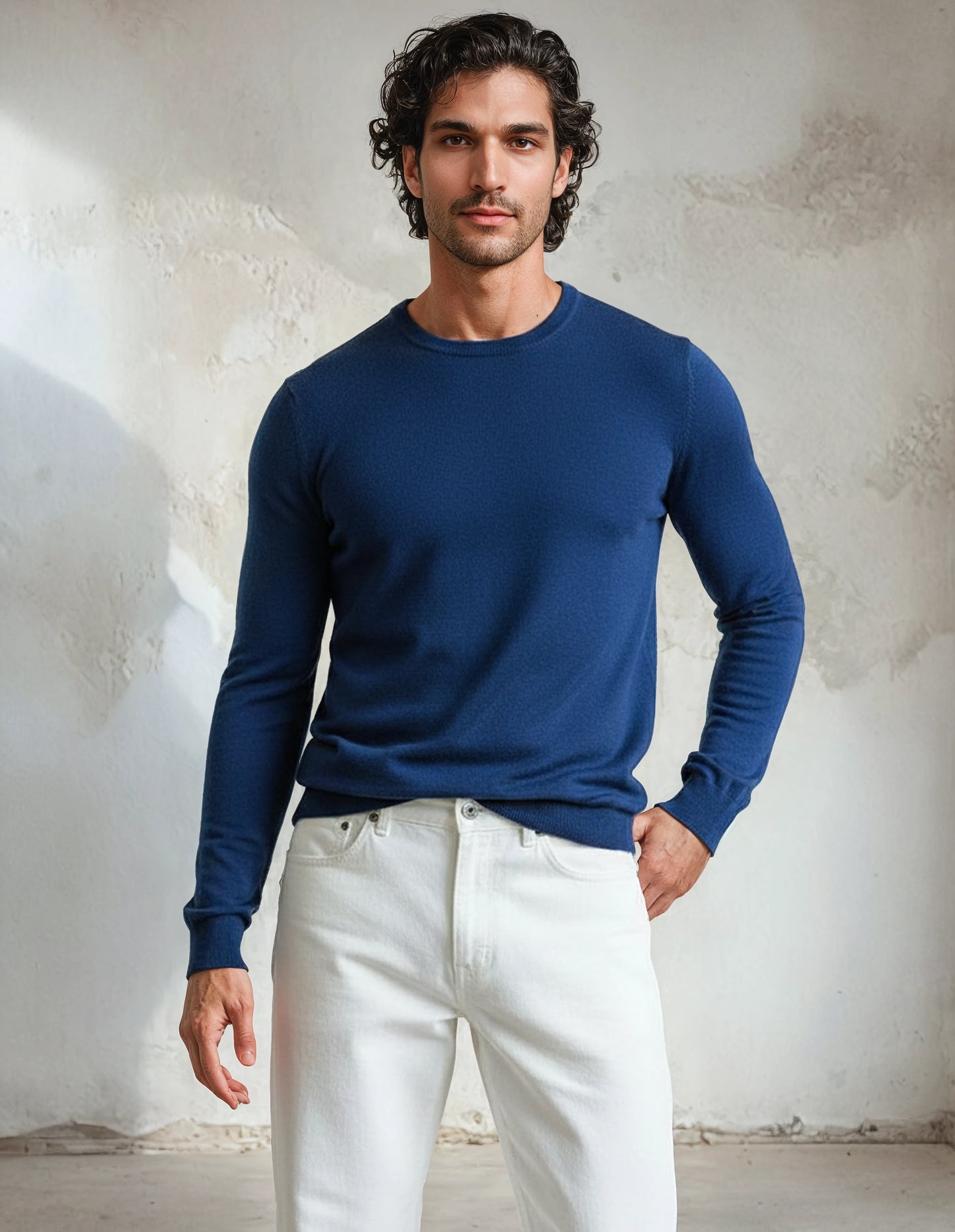 Premium Extra Fine Merino Wool Indigo Blue Sweater
