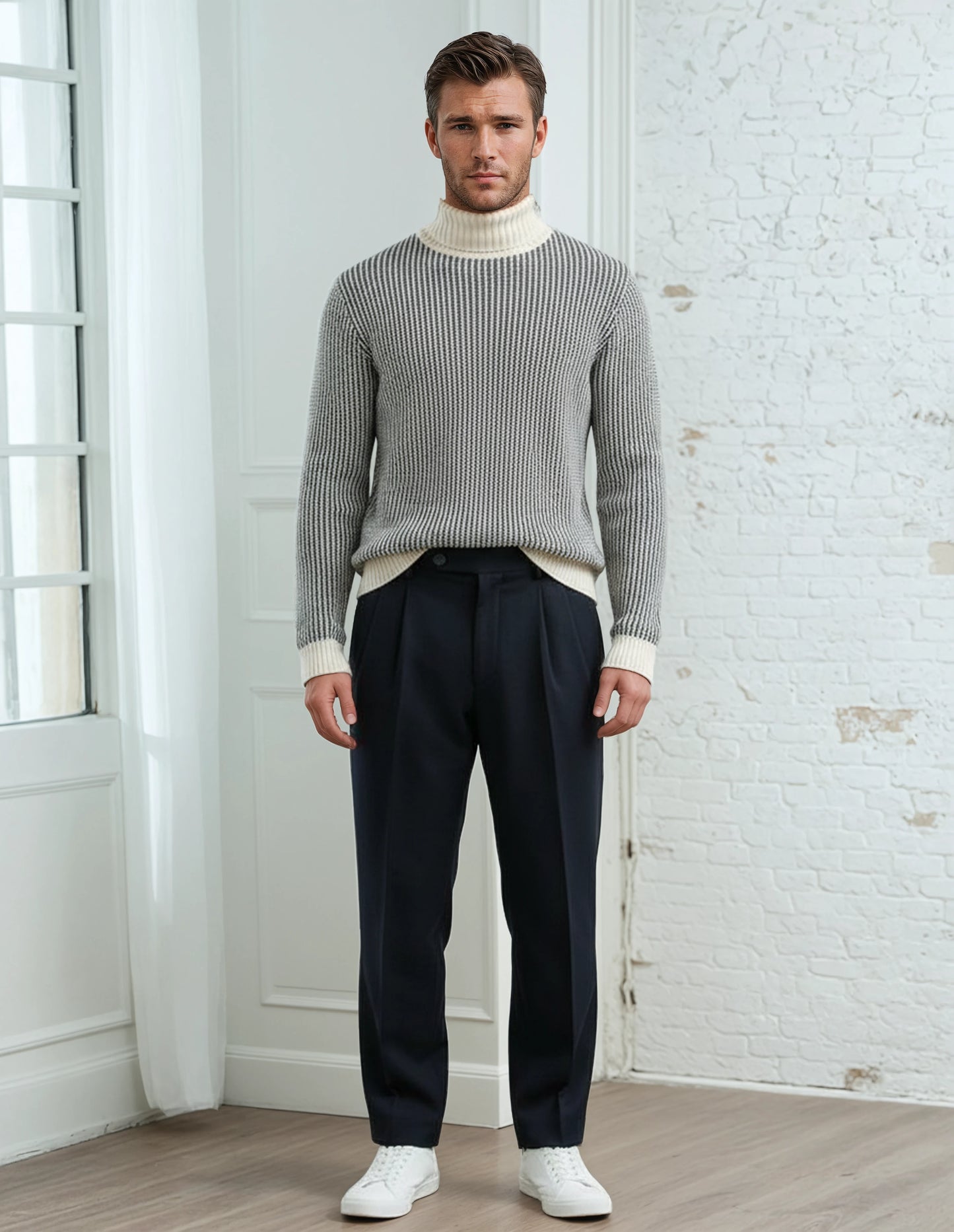 100% Cotton Beige Knitted Sweater