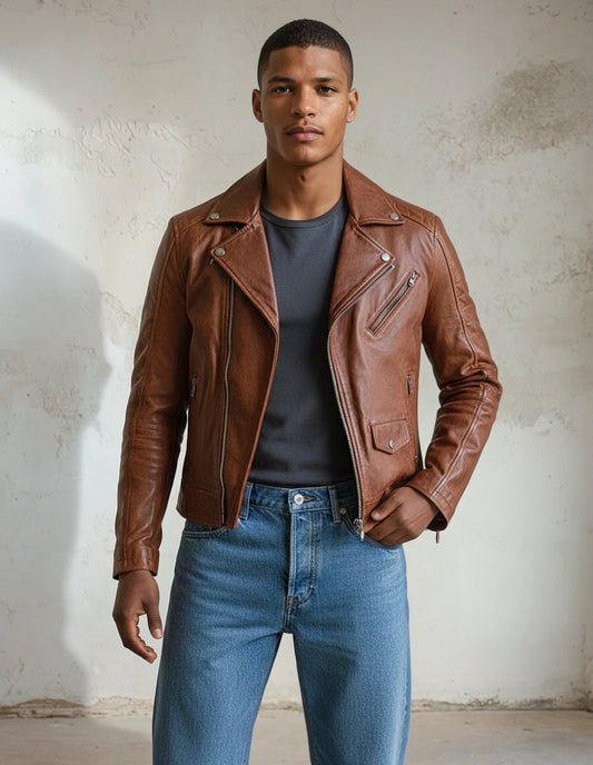 Lambskin Brown Leather Cafe Racer Jacket