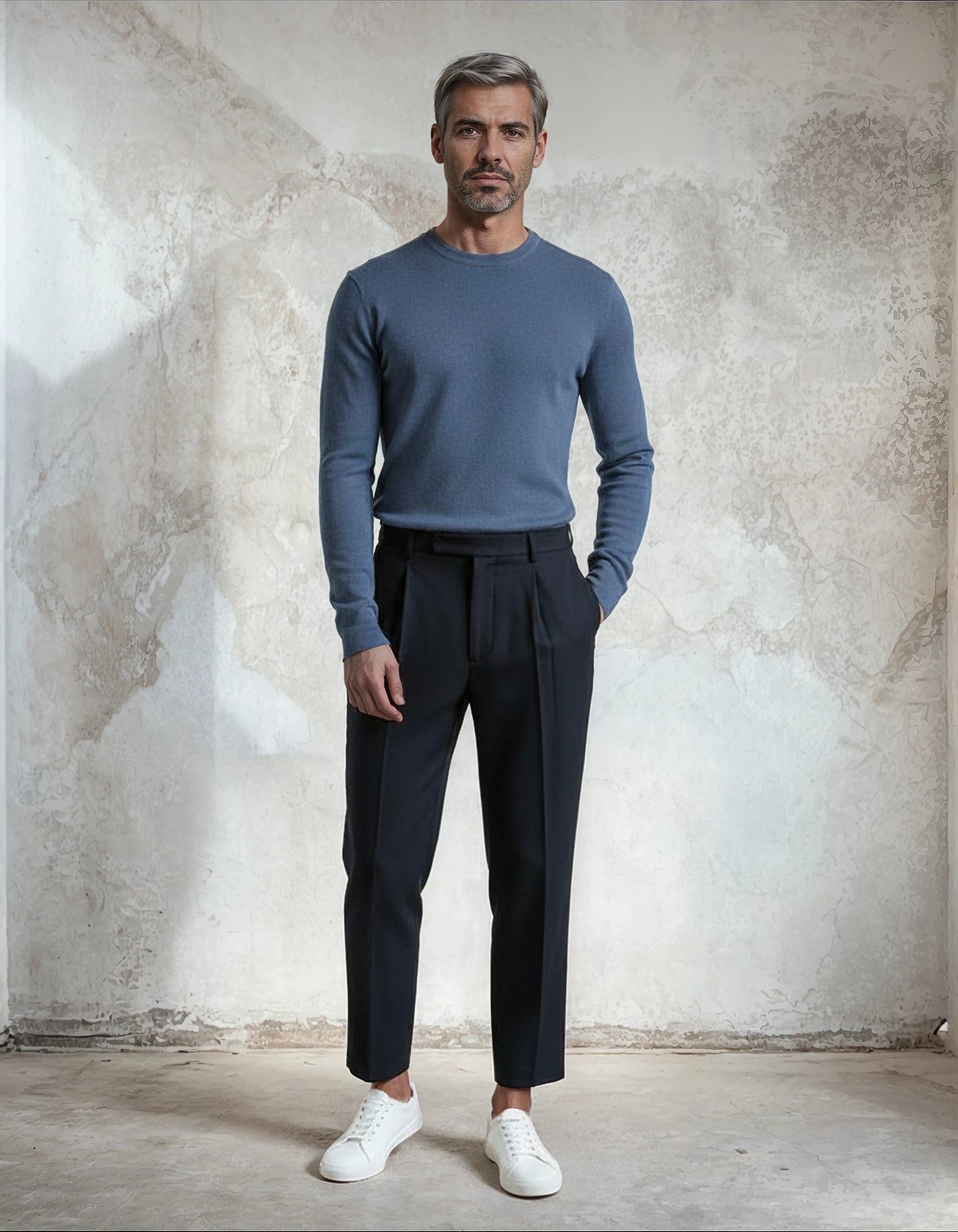 Premium Extra Fine Merino Wool Denim Blue Sweater