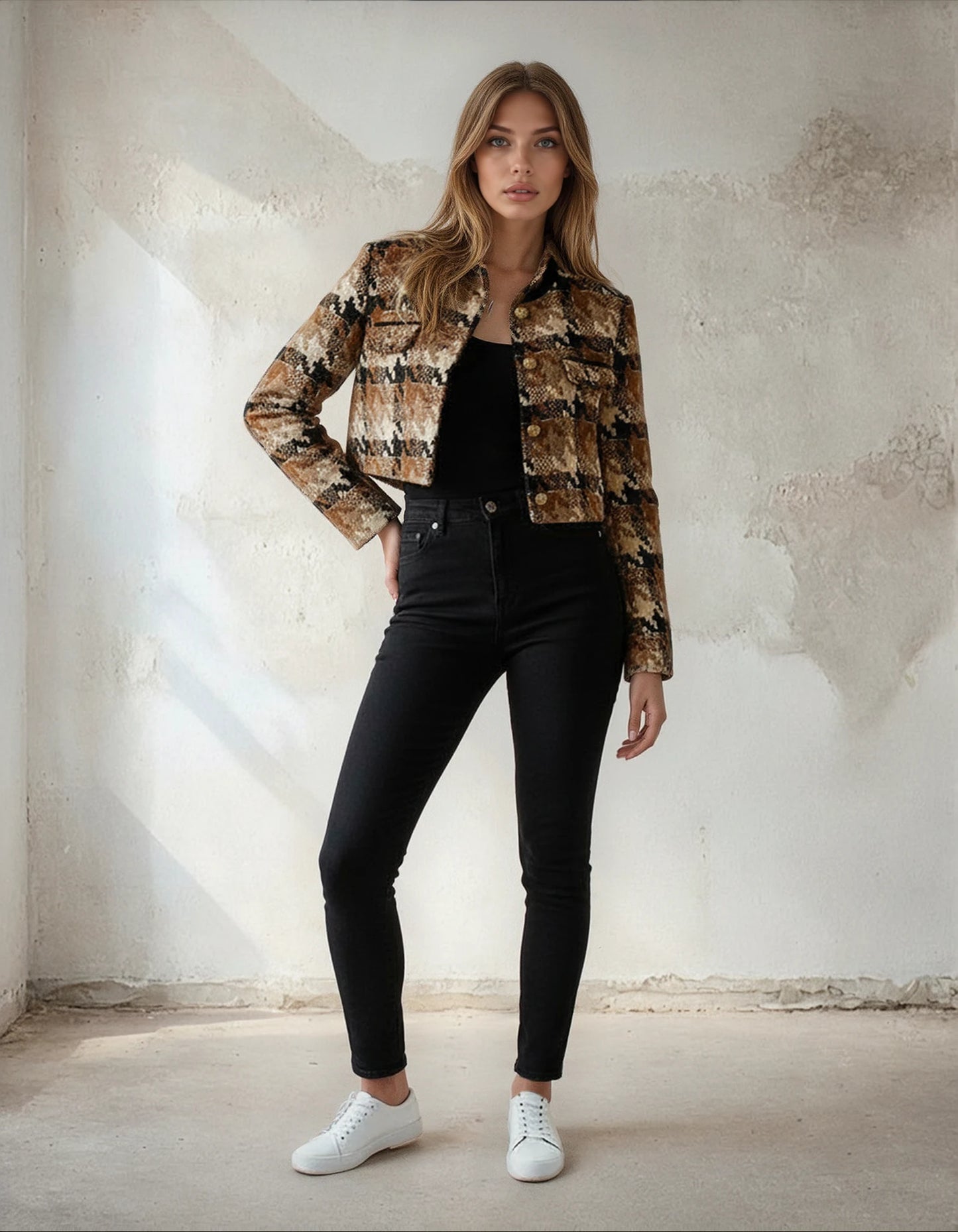 Velvet Collar Gold Buttons Chic Camel Cropped Blazer