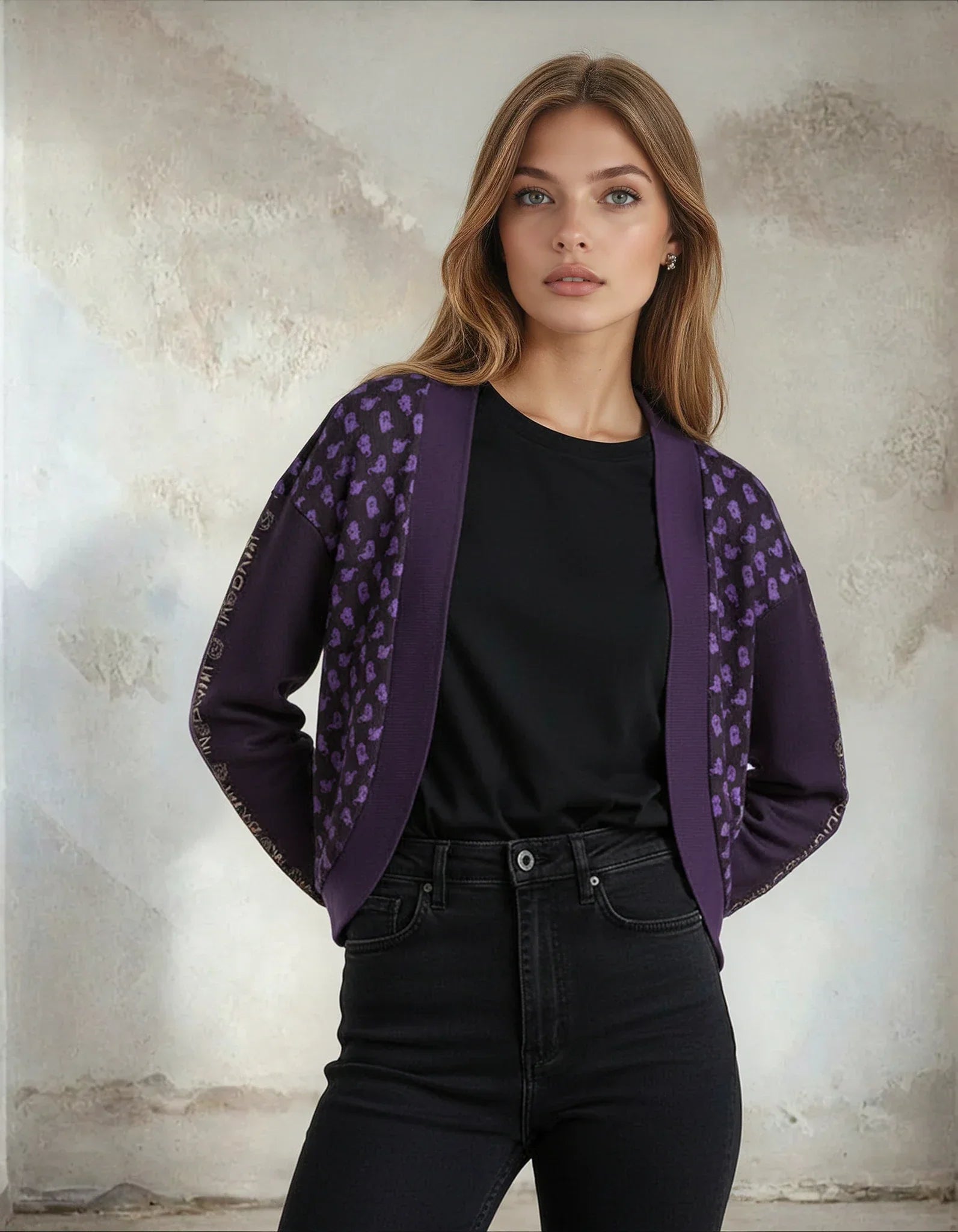 Halloween Ghost Drop Shoulder Knitted Eerie Black Cardigan