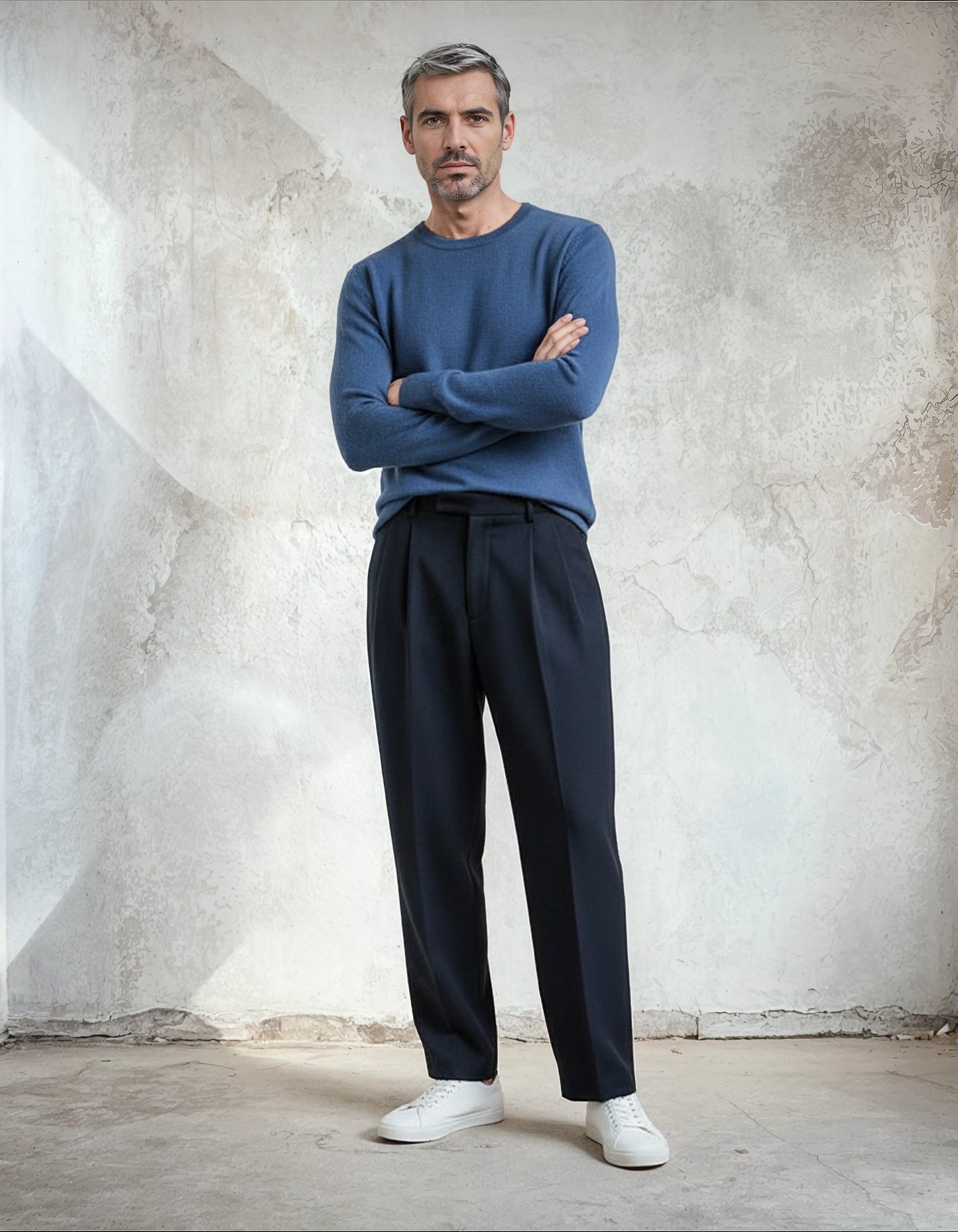 Premium Extra Fine Merino Wool Denim Blue Sweater