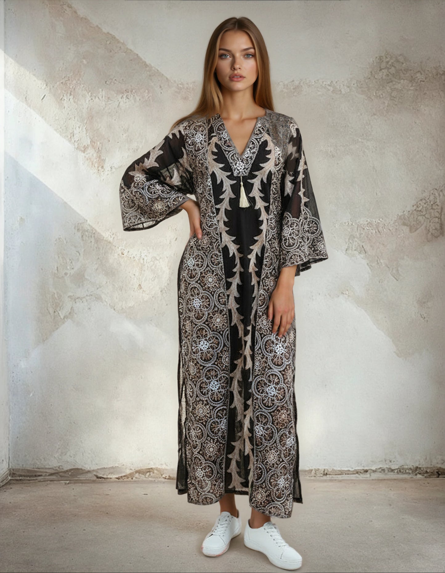 Elegant Embroidered Arab Loose Jalabiya