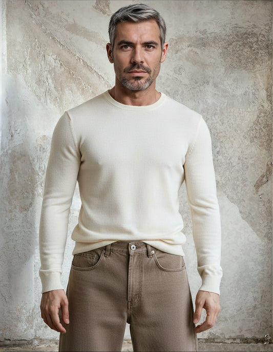 Premium Extra Fine Merino Wool White Sweater
