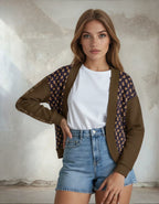 Halloween Ghost Drop Shoulder Knitted Café Noir Cardigan