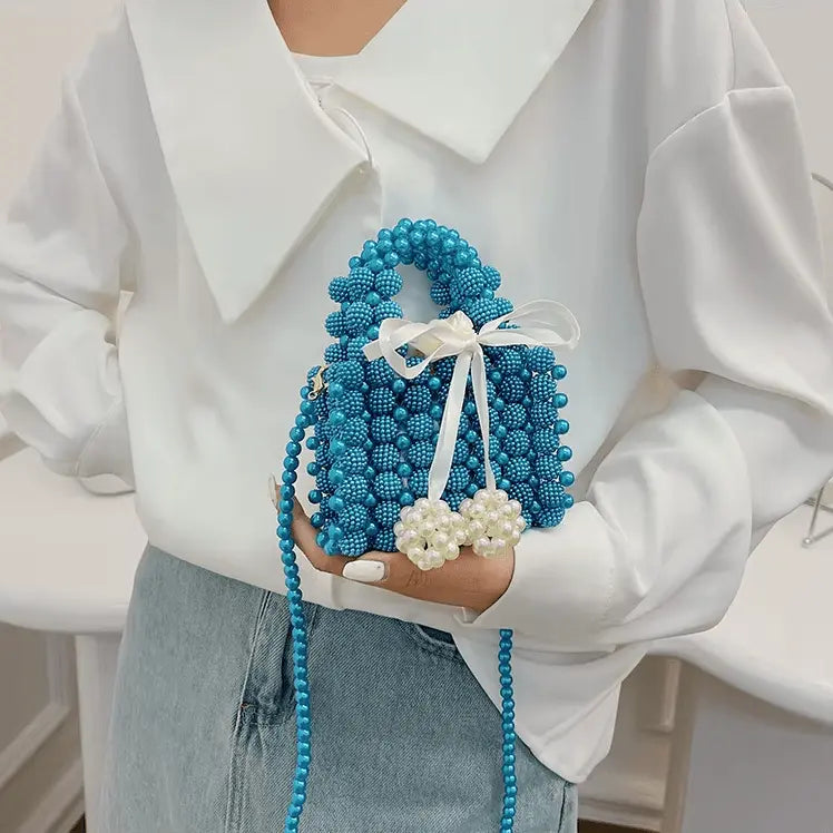 Bow Pearl Bead Handwoven Crossbody - IVORYNN