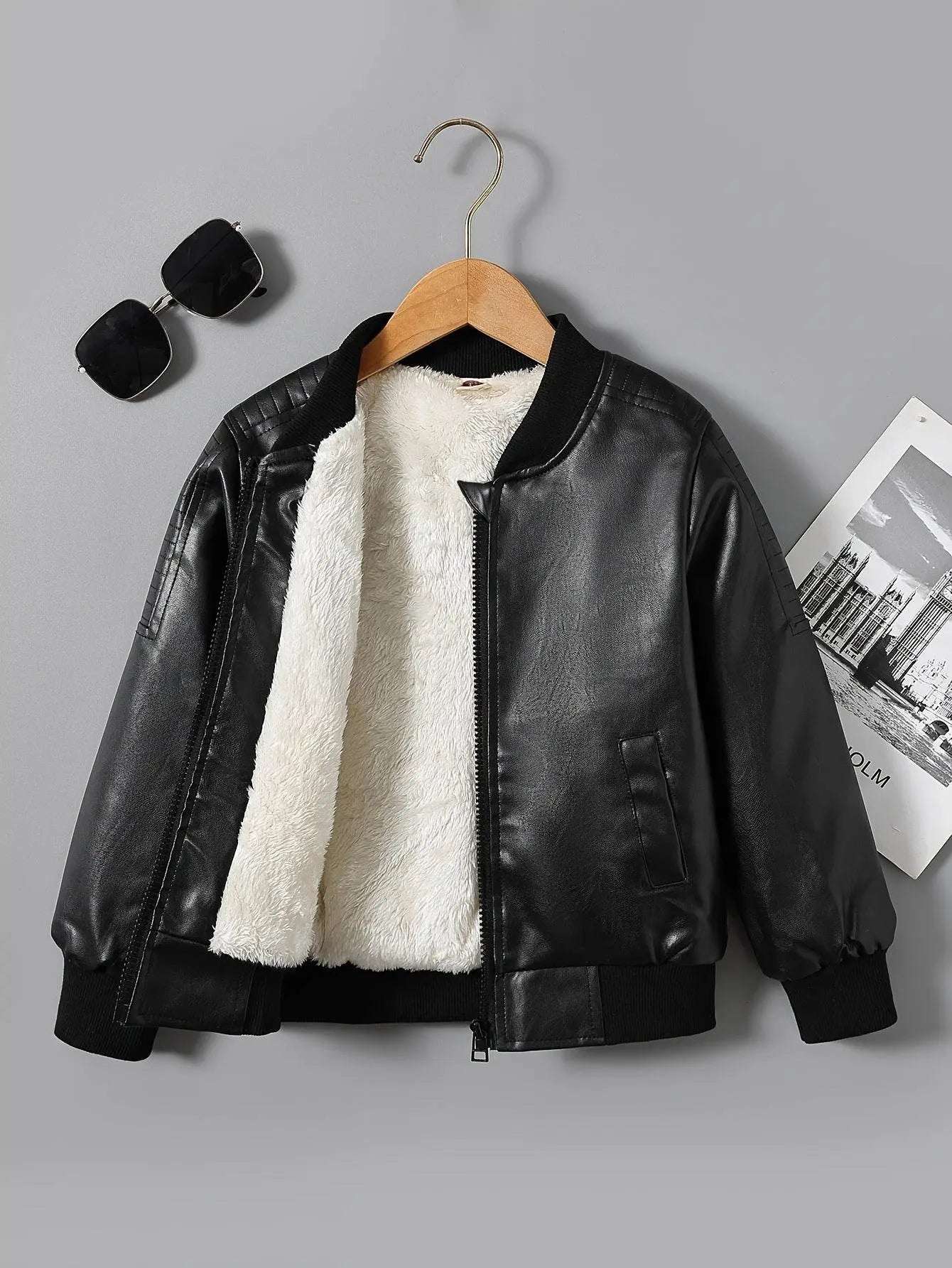Boys Fleece-Lined Zip-Up Black Jacket - IVORYNN