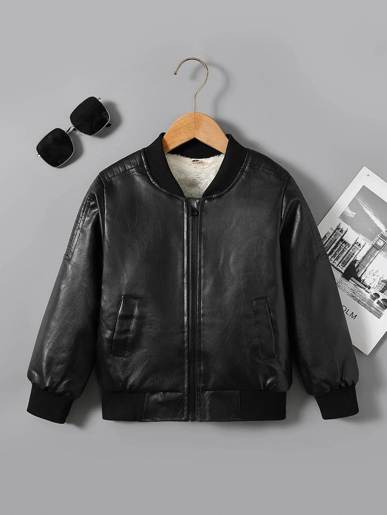 Boys Fleece-Lined Zip-Up Black Jacket - IVORYNN