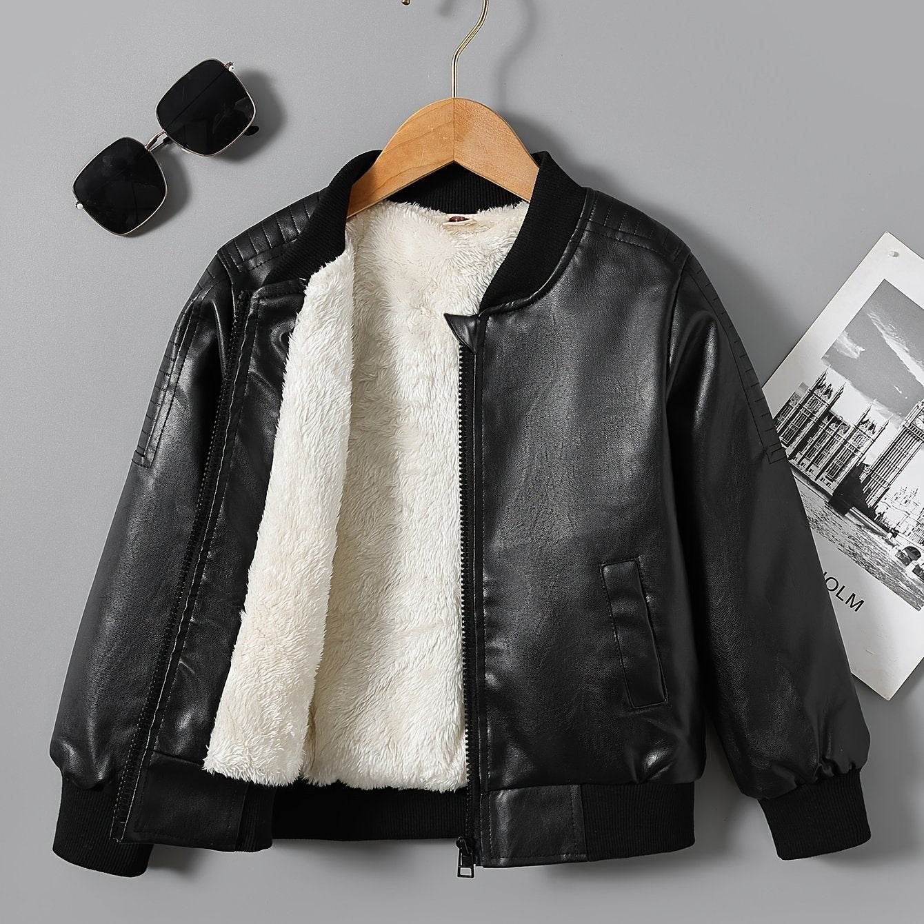 Boys Fleece-Lined Zip-Up Black Jacket - IVORYNN