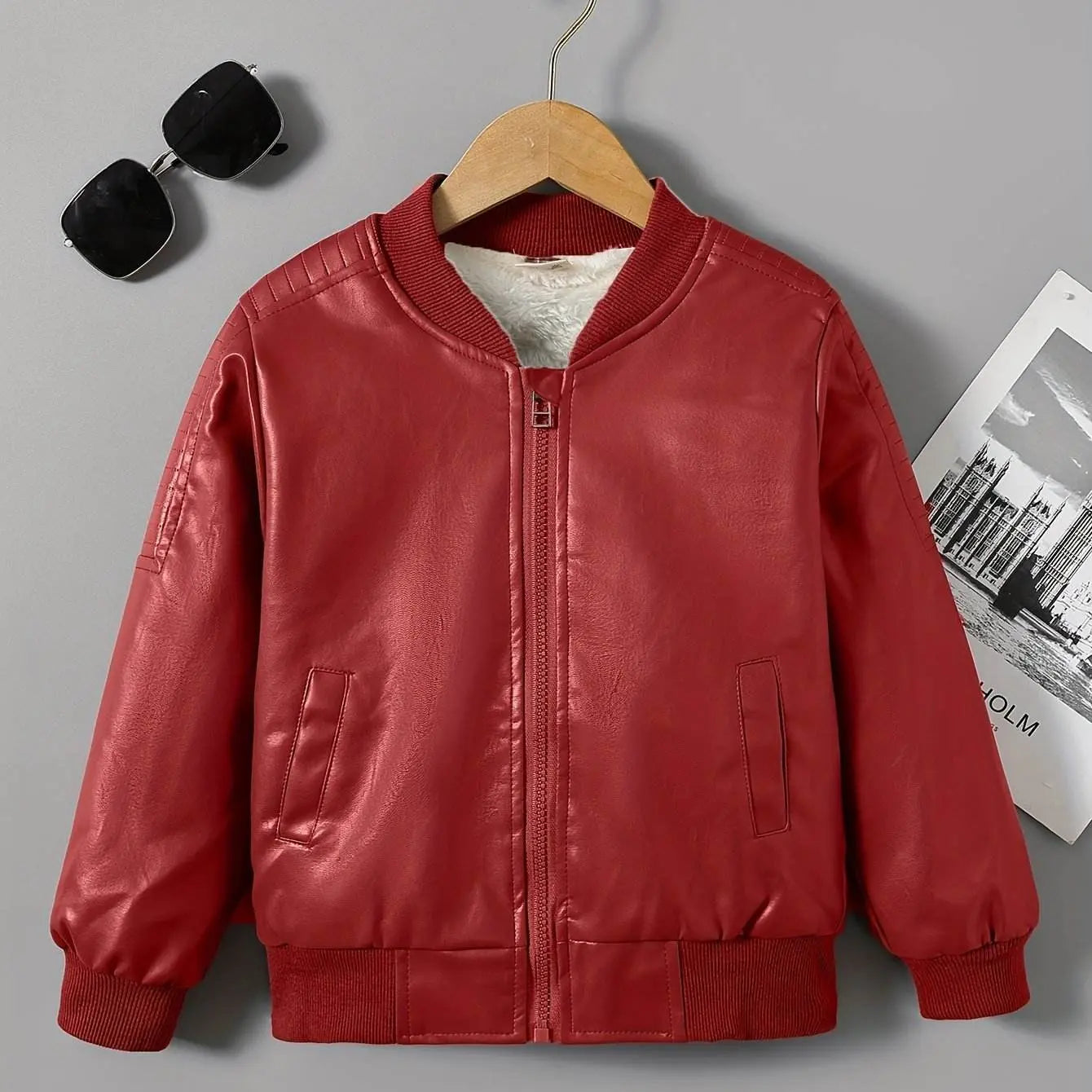 Boys Fleece-Lined Zip-Up Brick Red Jacket - IVORYNN