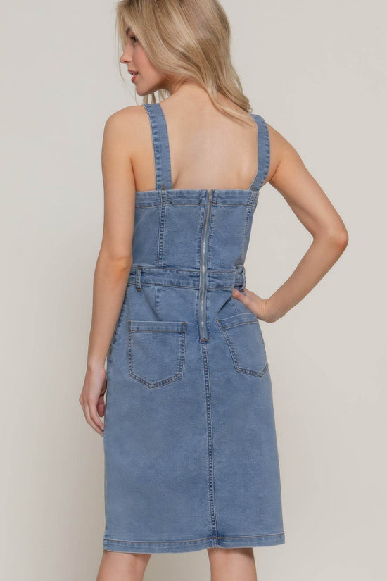 Button Down Placket Stretch Denim Dress - IVORYNN