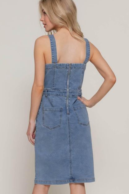 Button Down Placket Stretch Denim Dress - IVORYNN