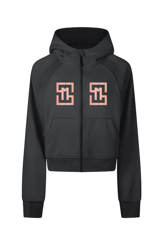 COWT Cropped Zip-Through Black Sweatshirt - IVORYNN